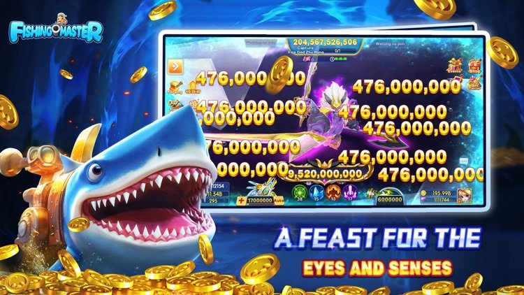 Tembak Ikan fishing arcade game interface with cannon and animated fish on mobile screen